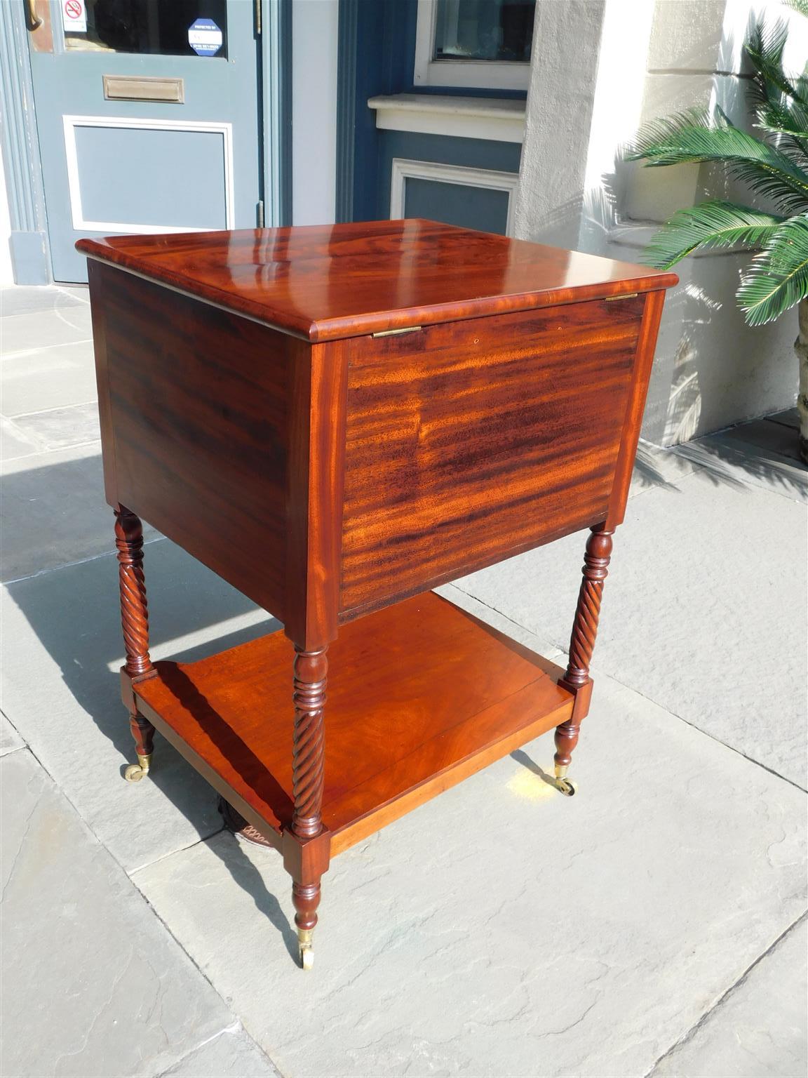 American Mahogany Federal Work Table with Barley Twist Legs on Casters, C. 1810 For Sale 8