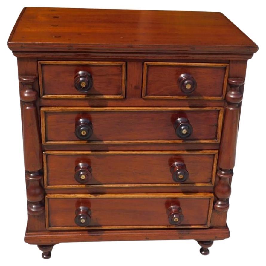 American Mahogany Five Drawer Miniature with Flanking Columns & Bun Feet, C 1820 For Sale