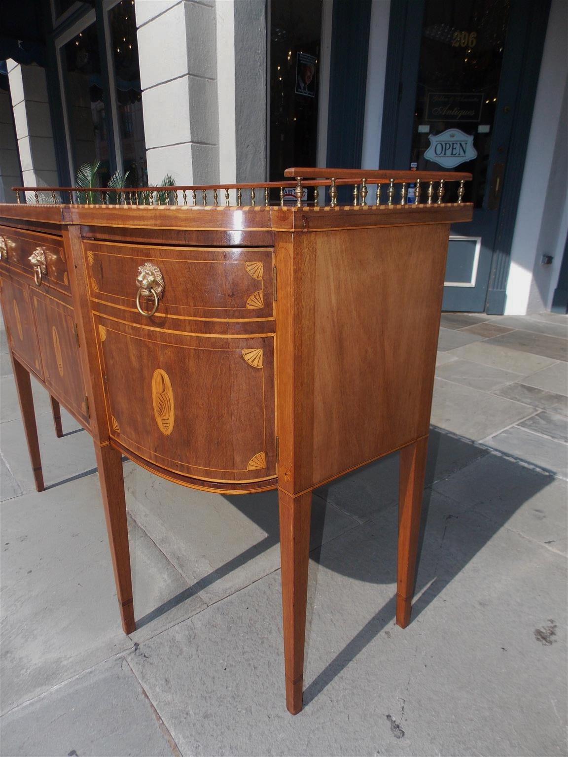 American Mahogany Gallery Sideboard with Conch Shell and Patera Inlays. C. 1840 For Sale 3