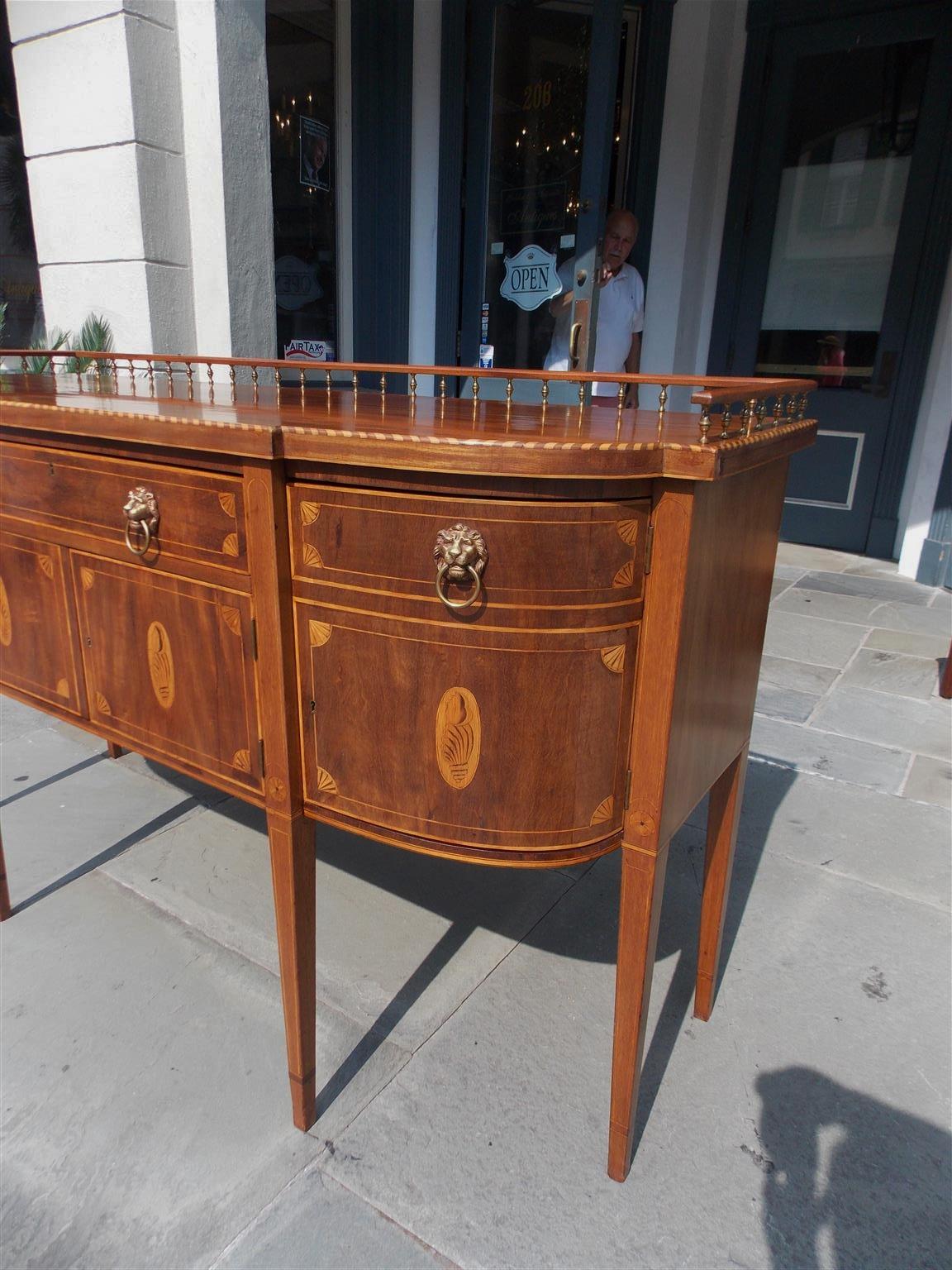 American Mahogany Gallery Sideboard with Conch Shell and Patera Inlays. C. 1840 In Excellent Condition For Sale In Hollywood, SC