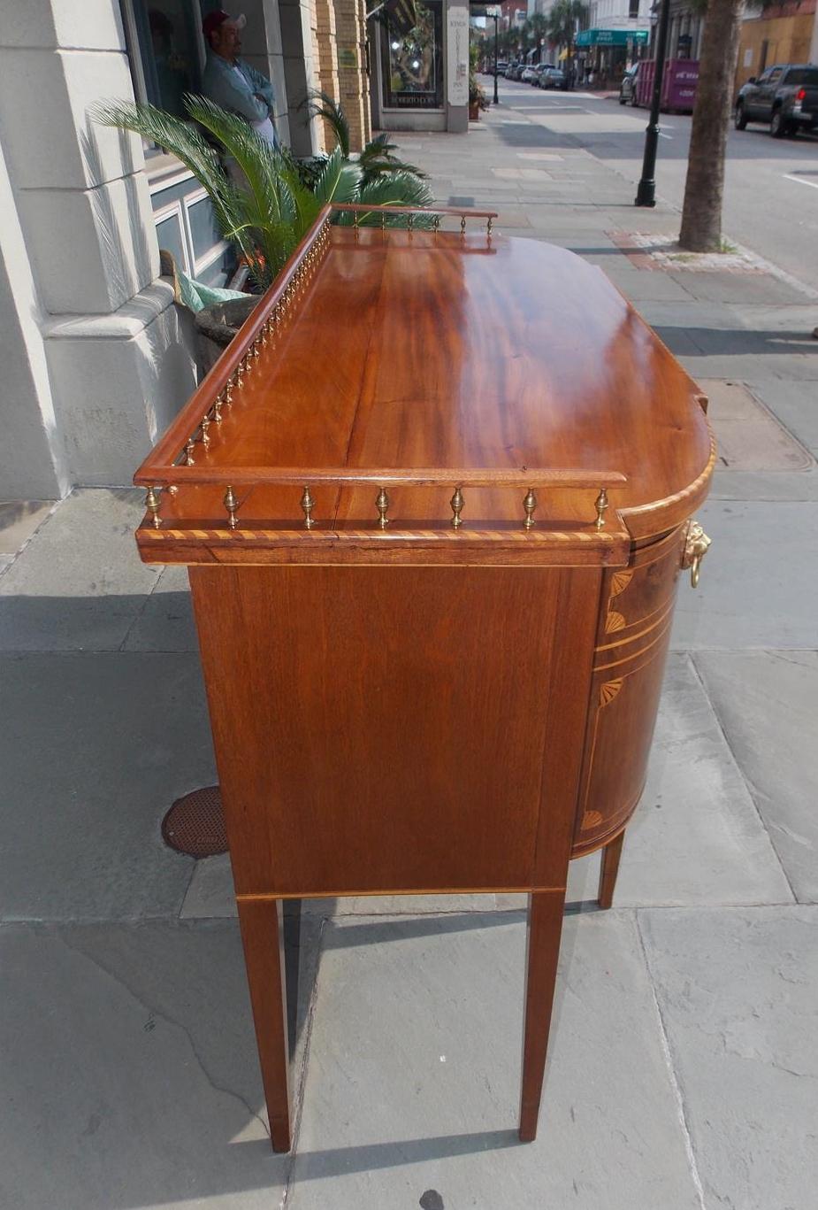 Brass American Mahogany Gallery Sideboard with Conch Shell and Patera Inlays. C. 1840 For Sale