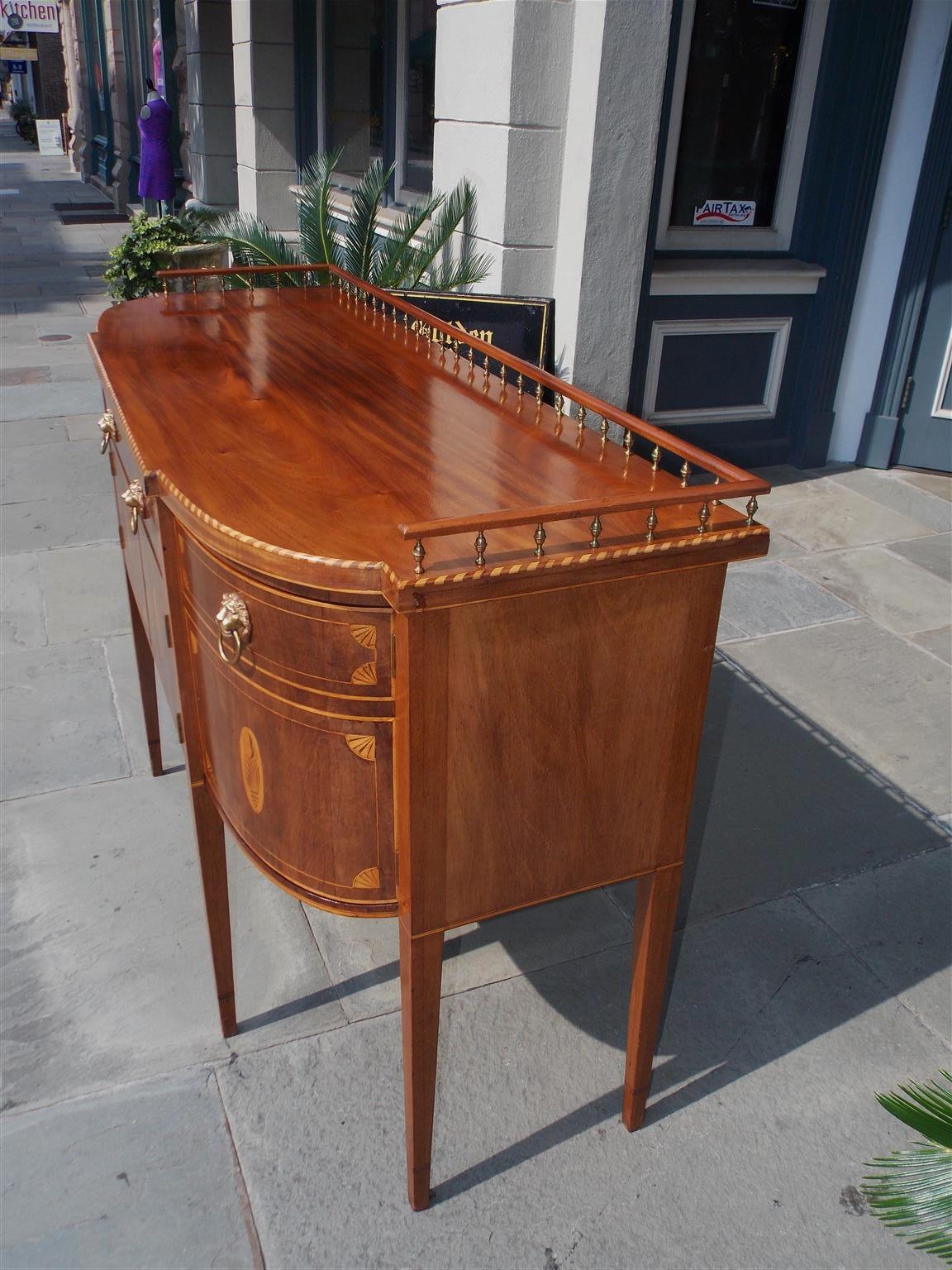 American Mahogany Gallery Sideboard with Conch Shell and Patera Inlays. C. 1840 For Sale 1