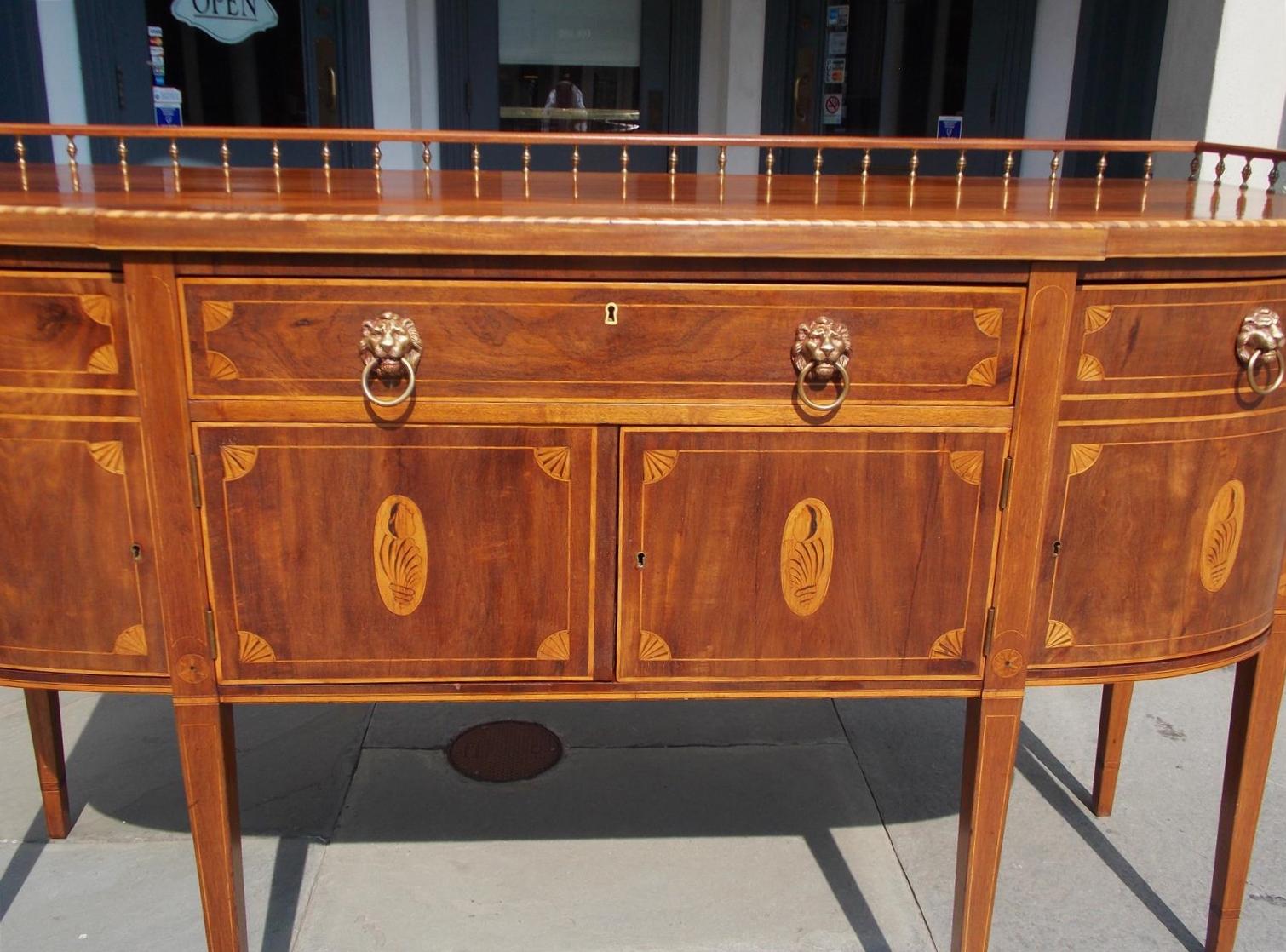 American Mahogany Gallery Sideboard with Conch Shell and Patera Inlays. C. 1840 For Sale 2