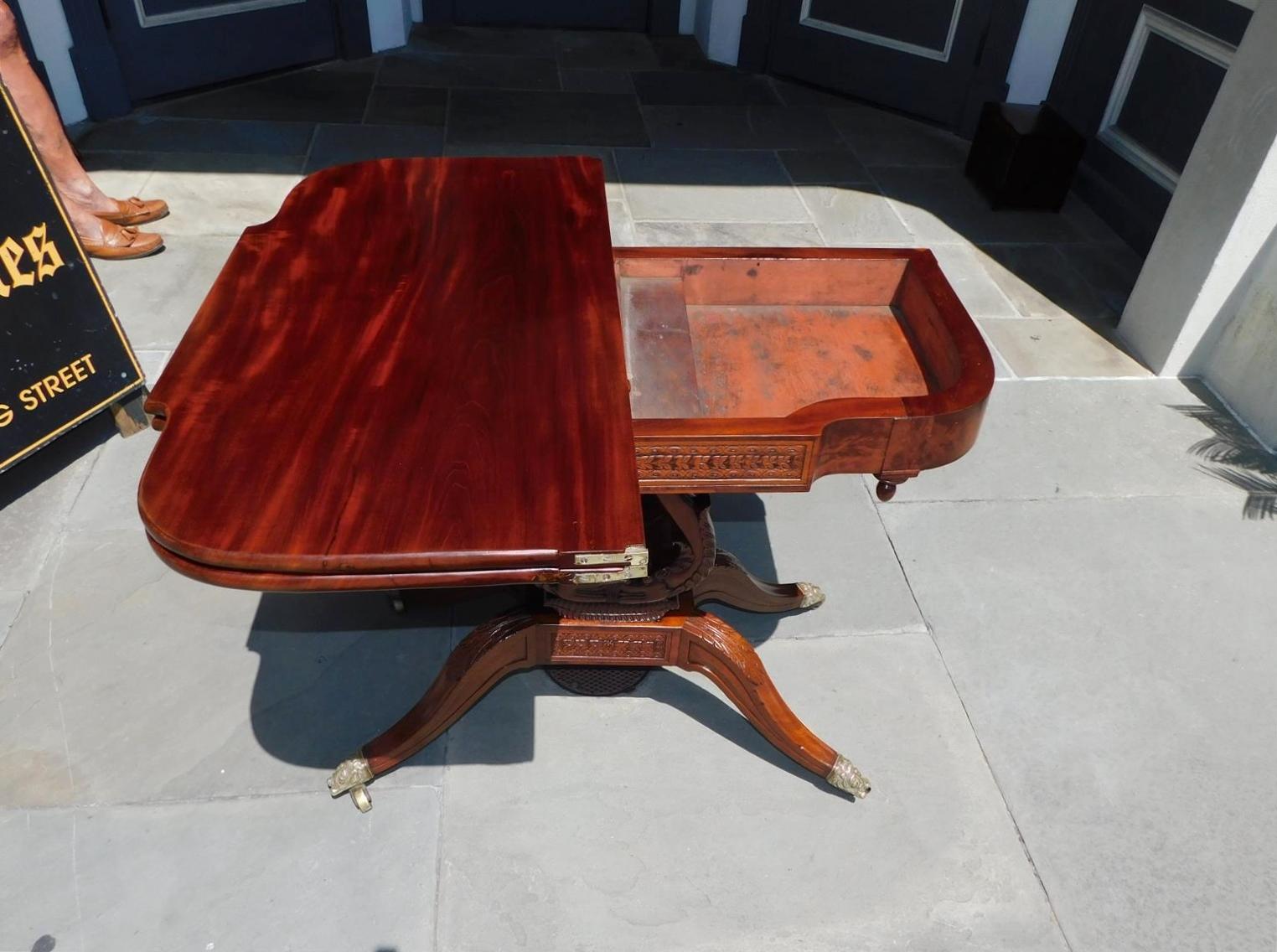 American Mahogany Game Table with Lyre Form Dolphin Base, Connelly Phila C 1815  For Sale 2