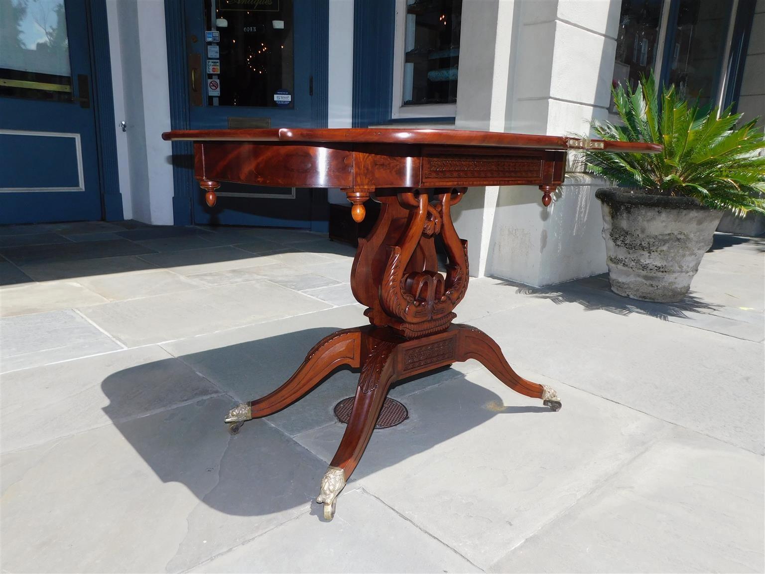 American Mahogany Game Table with Lyre Form Dolphin Base, Connelly Phila C 1815  For Sale 4