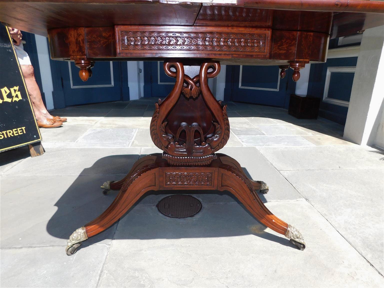 American Mahogany Game Table with Lyre Form Dolphin Base, Connelly Phila C 1815 For Sale 6