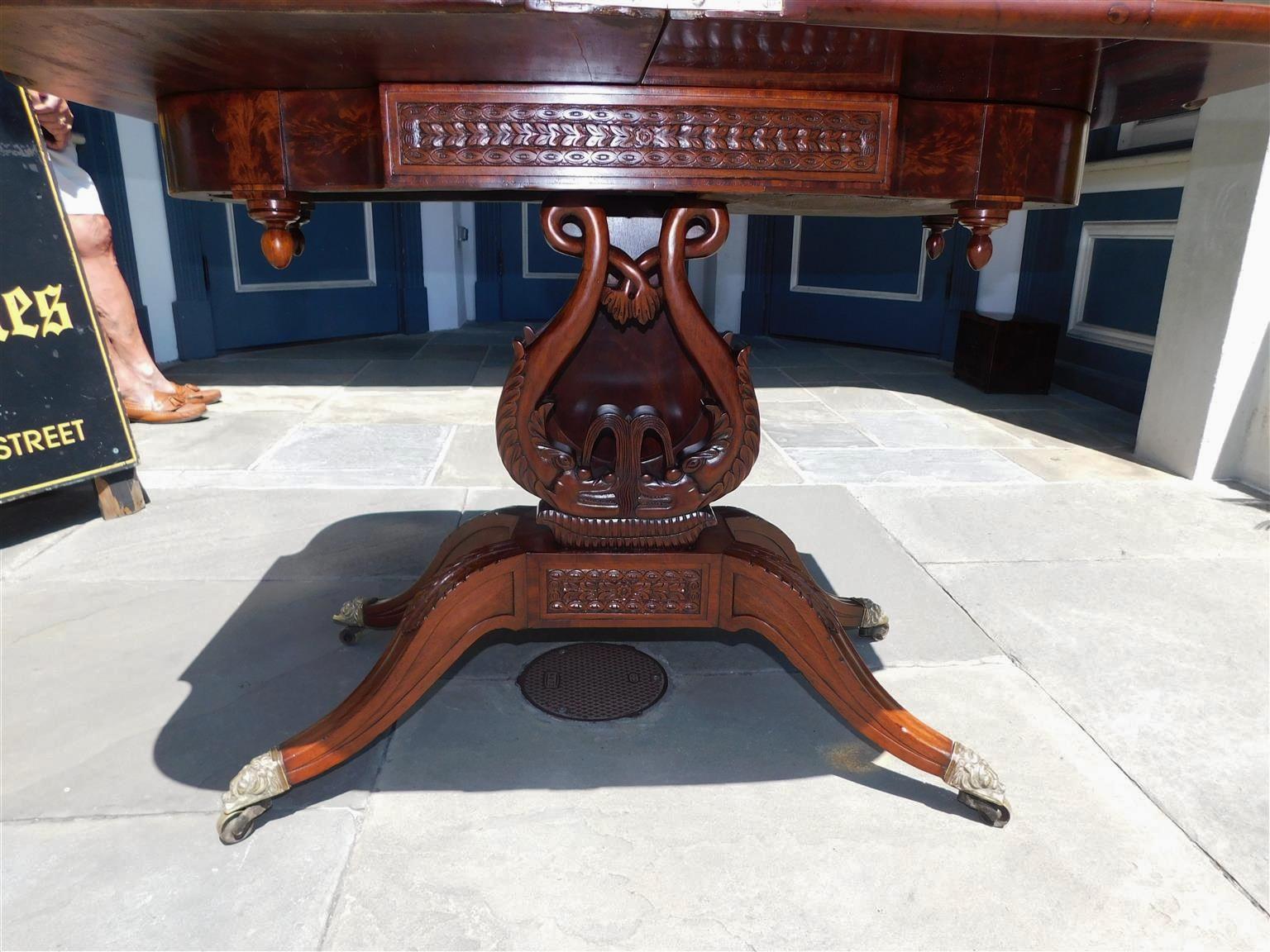 American Mahogany Game Table with Lyre Form Dolphin Base, Connelly Phila C 1815  For Sale 6