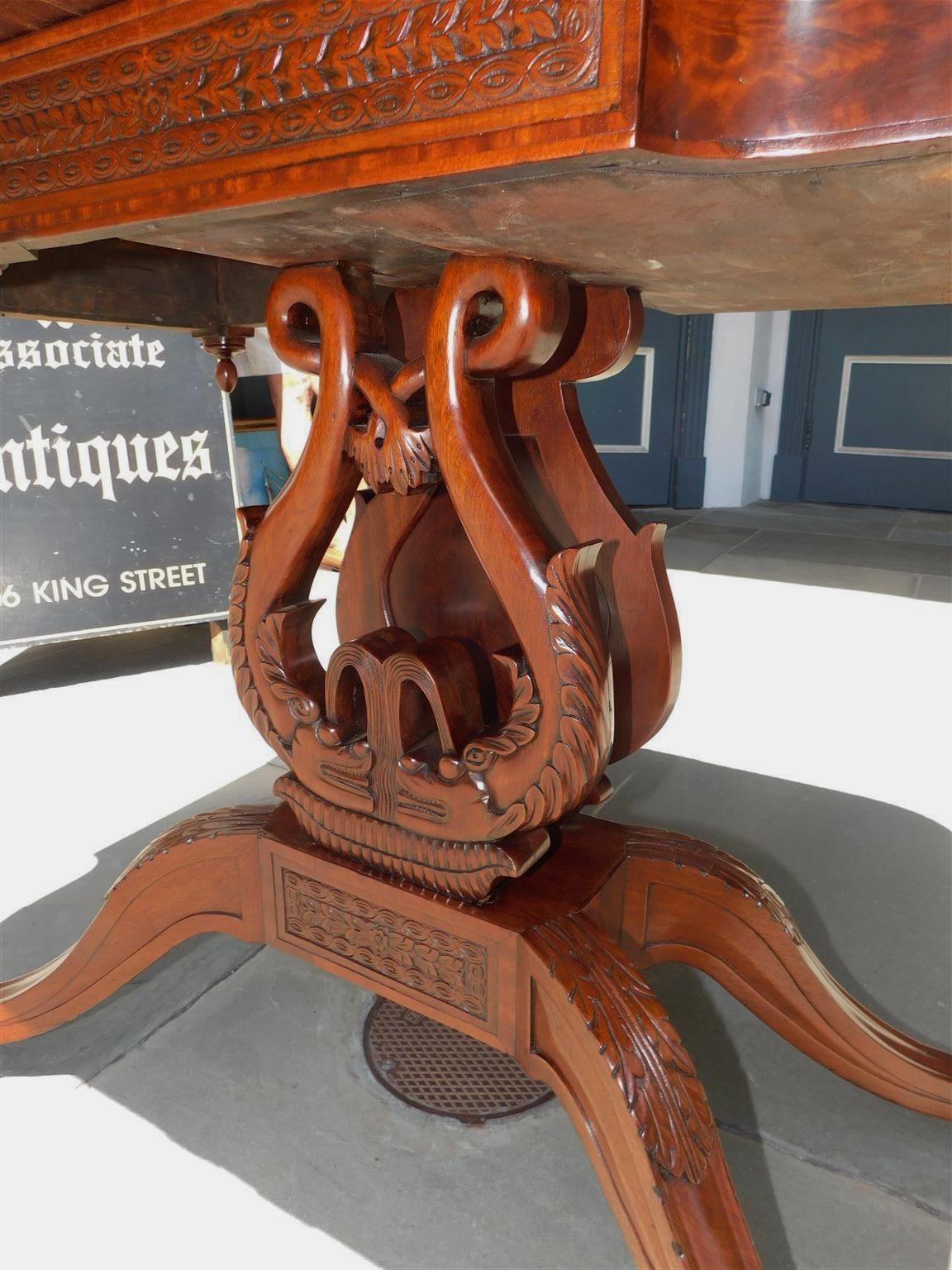 American Mahogany Game Table with Lyre Form Dolphin Base, Connelly Phila C 1815 For Sale 7
