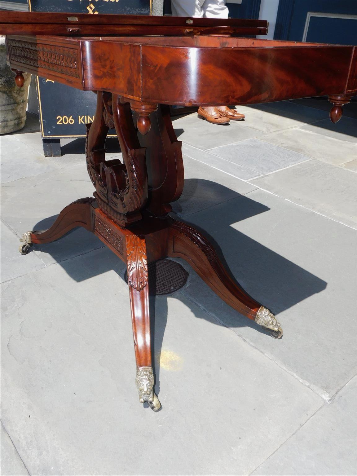 American Mahogany Game Table with Lyre Form Dolphin Base, Connelly Phila C 1815  For Sale 8