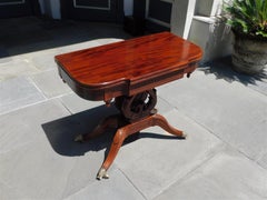 American Mahogany Game Table with Lyre Form Dolphin Base, Connelly Phila C 1815