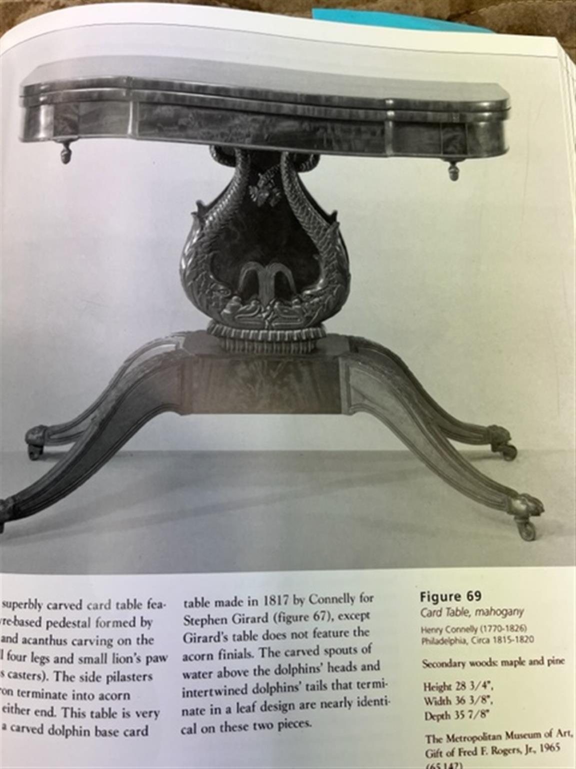 Amerikanischer amerikanischer Mahagoni-Spieltisch mit lyraförmigem Delphinfuß, Connelly Phila, um 1815  im Angebot 13