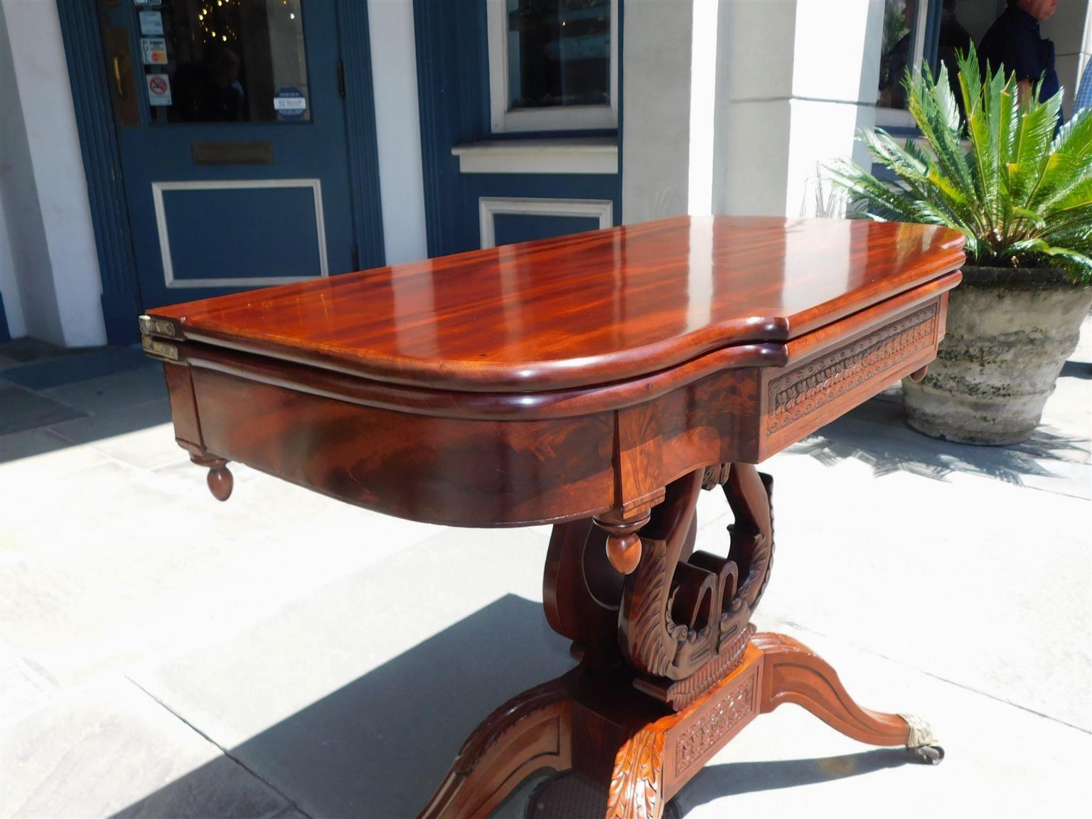 Early 19th Century American Mahogany Game Table with Lyre Form Dolphin Base, Connelly Phila C 1815  For Sale