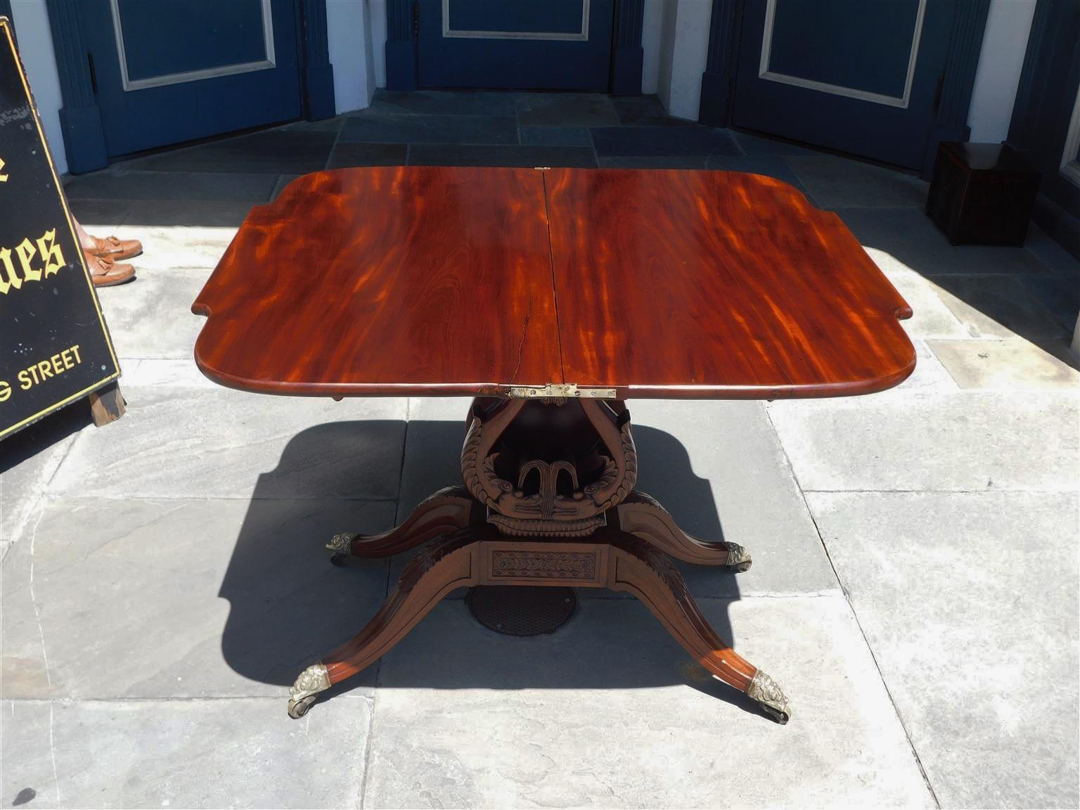 American Mahogany Game Table with Lyre Form Dolphin Base, Connelly Phila C 1815  For Sale 1