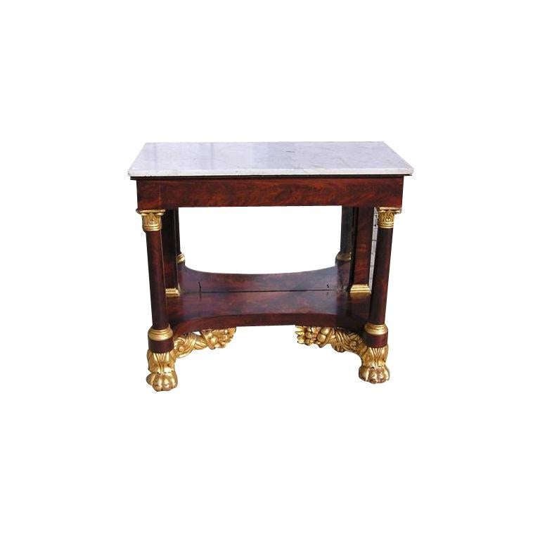American Mahogany Gilt & Marble Top Cornucopia Pier Table.  Circa 1810 For Sale