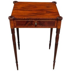 American Mahogany Inlaid Side Table with Carved Medallion Corners, NY Circa 1800