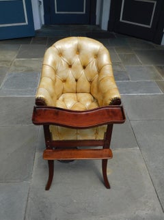 English Mahogany Leather Tufted High Chair with Tray and Splayed Legs, C. !820