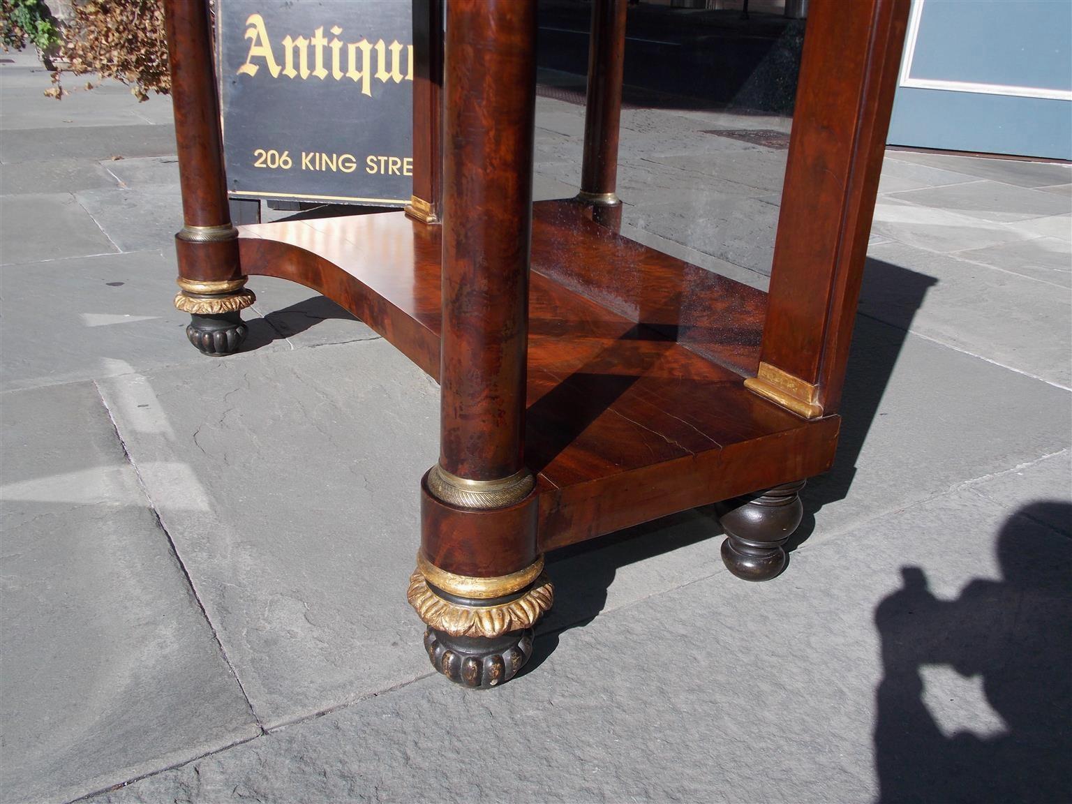 American Mahogany Marble Top and Gilt Stenciled Ormolu Console, NY, Circa 1815 For Sale 1