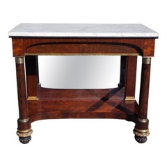 Consola Americana de Caoba con Tapa de Mármol y Ormolina Esténcil Dorada, NY, Circa 1815