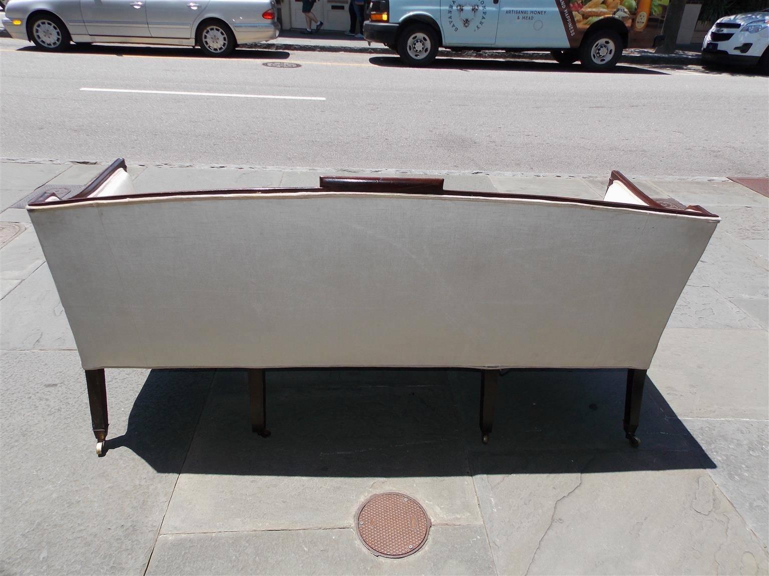 American Mahogany Sheraton Style Upholstered Sofa on Brass Casters. Circa 1880 For Sale 3