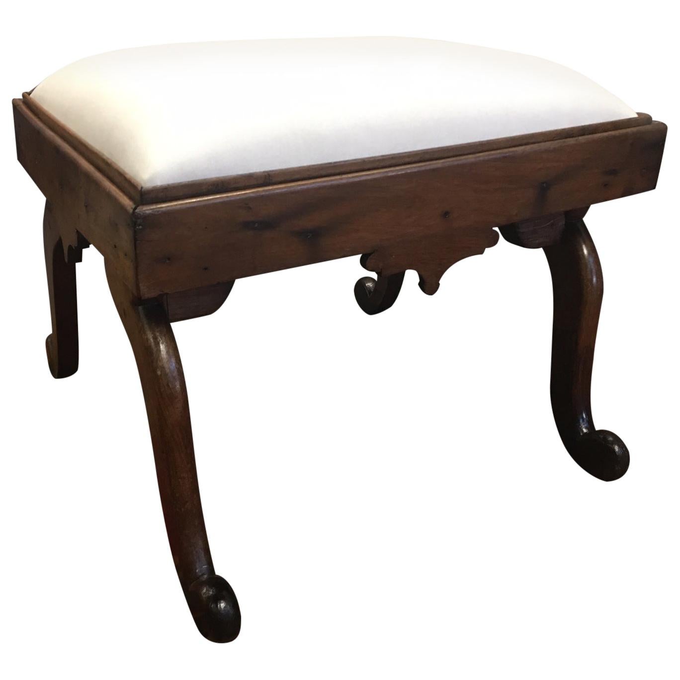 American Mahogany Stool or Bench with Decorative Carved Design, 19th Century