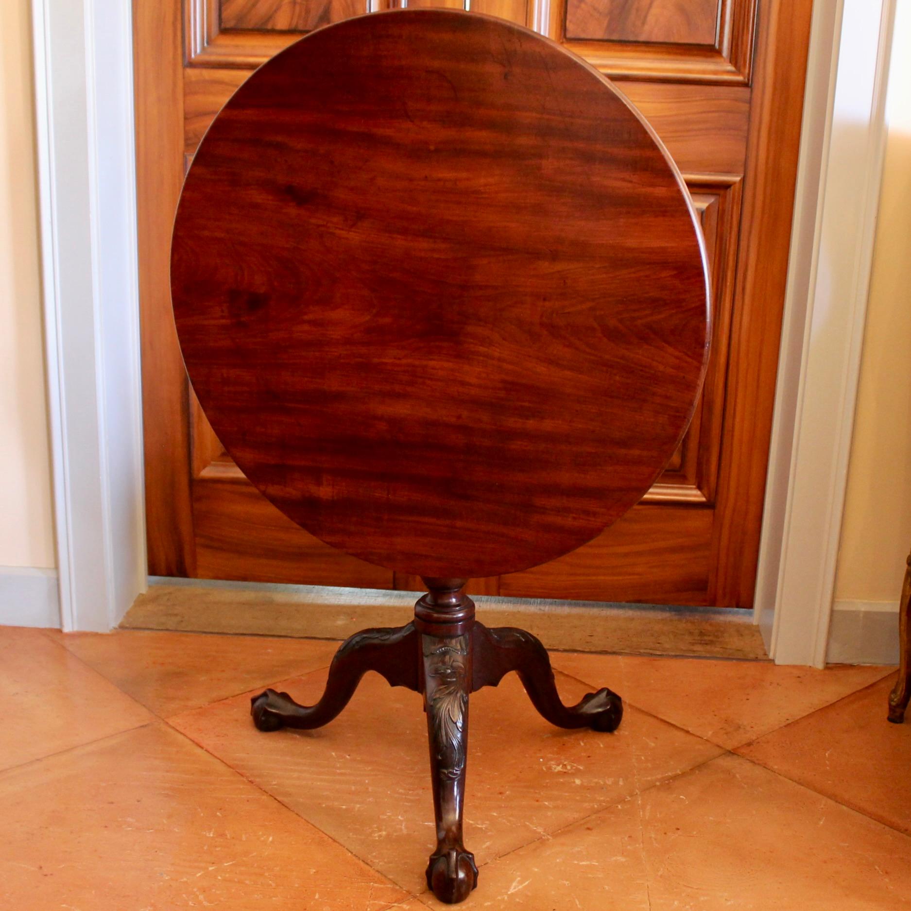 American Mahogany Tilt Top Table with Acanthus and Rosette Carved Pedestal For Sale 7