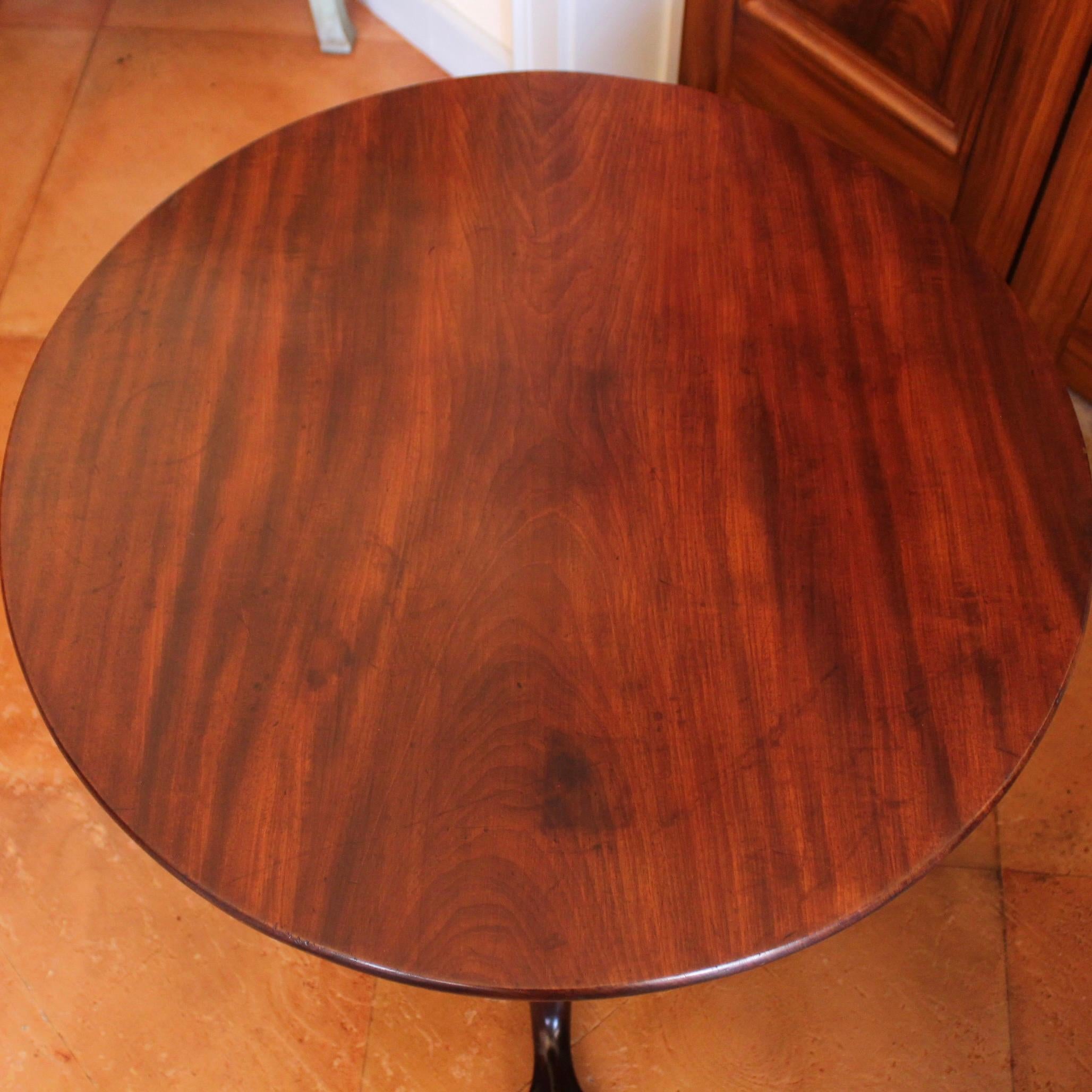 American Mahogany Tilt Top Table with Acanthus and Rosette Carved Pedestal In Good Condition For Sale In Free Union, VA