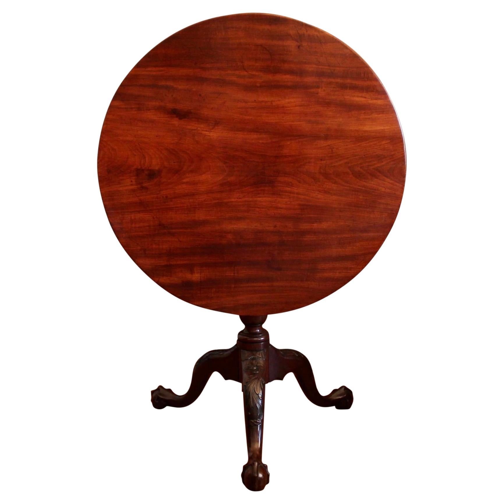 American Mahogany Tilt Top Table with Acanthus and Rosette Carved Pedestal For Sale