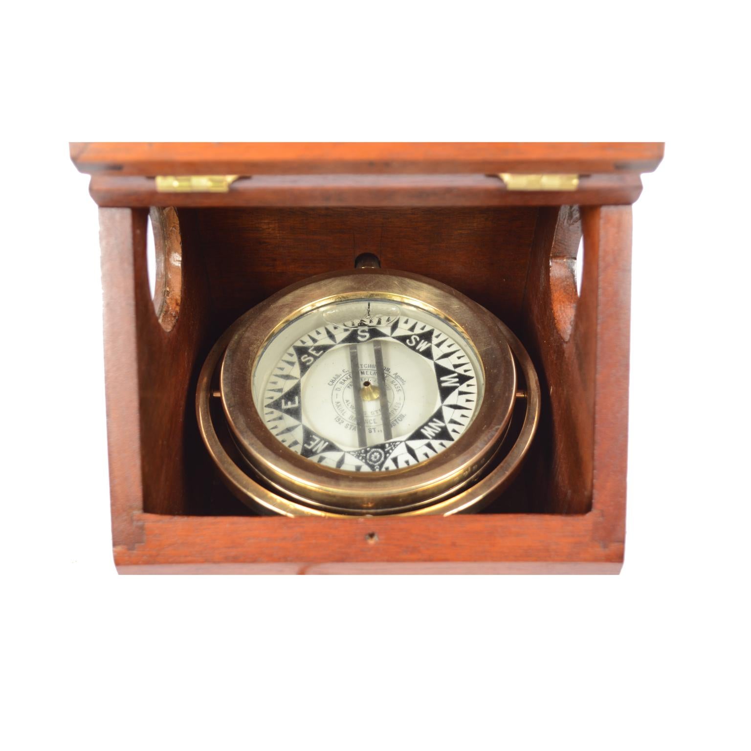 American Mahogany Wood Antique Magnetic Binnacle Nautical Compass, circa 1896 For Sale 4