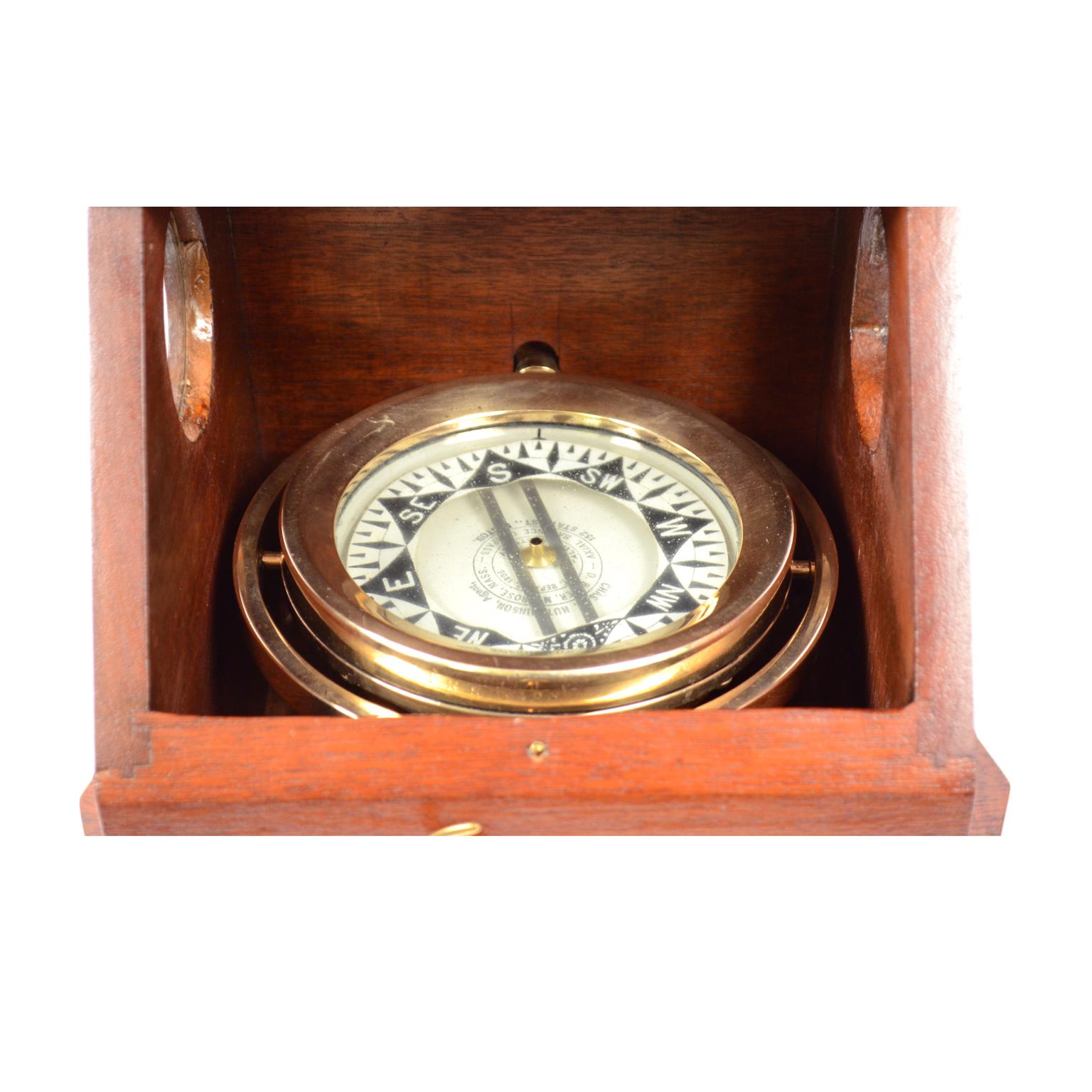 American Mahogany Wood Antique Magnetic Binnacle Nautical Compass, circa 1896 For Sale 5