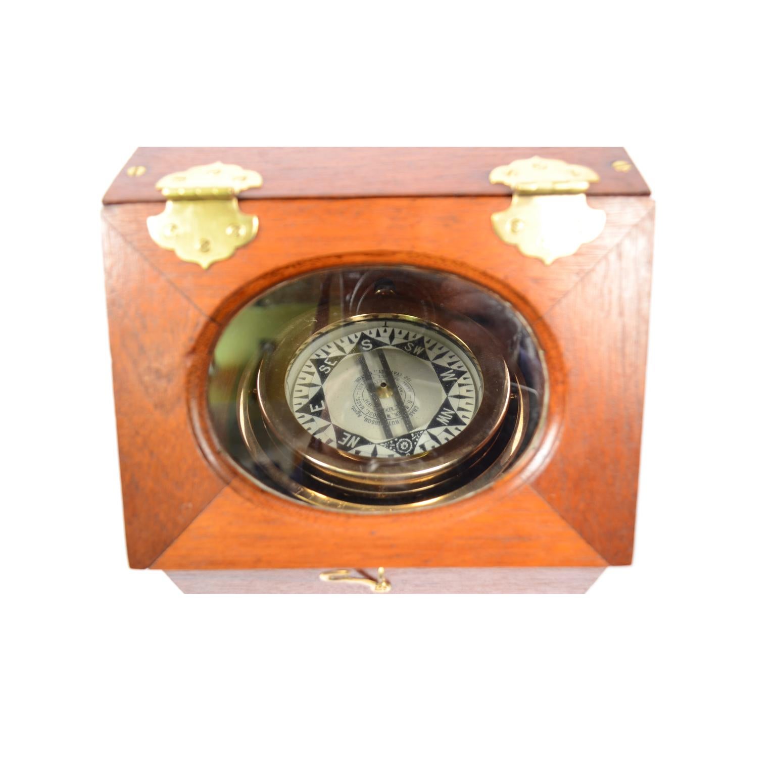 American Mahogany Wood Antique Magnetic Binnacle Nautical Compass, circa 1896 For Sale 2