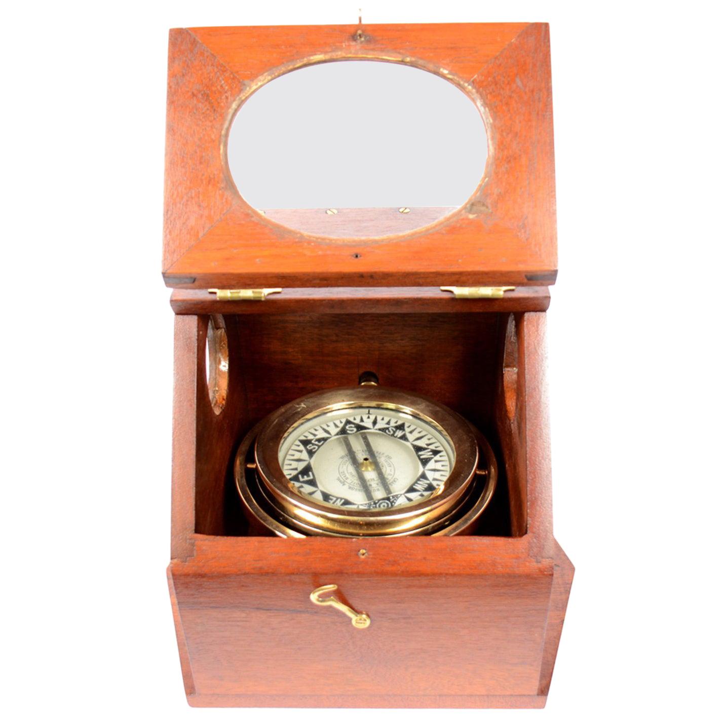 American Mahogany Wood Antique Magnetic Binnacle Nautical Compass, circa 1896 For Sale