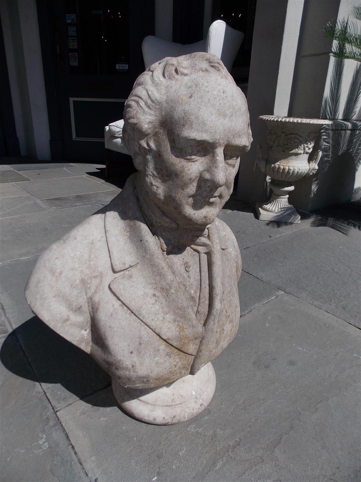 American marble bust of President John Quincy Adams resting on circular plinth, Mid-19th century. John Q. Adams served as the sixth President of the United States from 1825-1829 and John C. Calhoun of South Carolina served as his Vice President