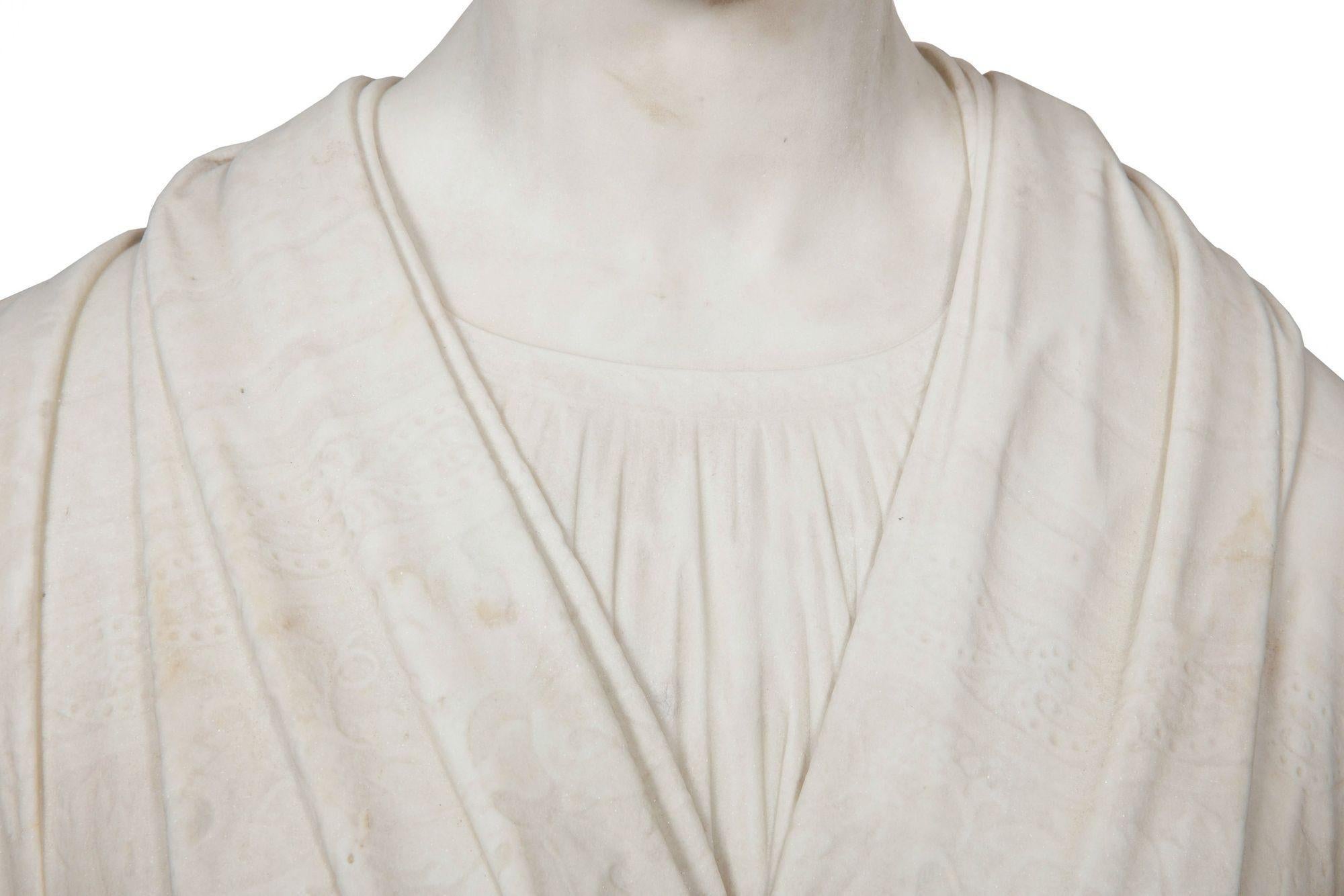 American Marble Bust Sculpture of Classical Woman by Joseph Mozier ca. 1851 For Sale 3