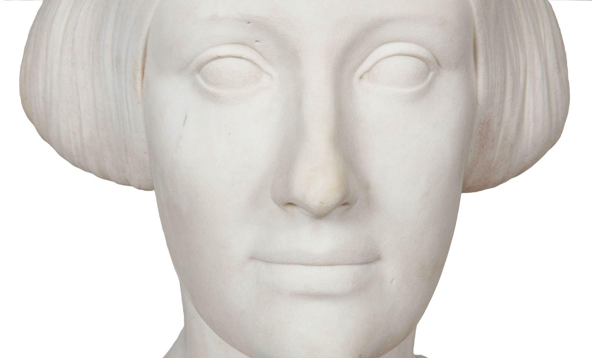 American Marble Bust Sculpture of Classical Woman by Joseph Mozier ca. 1851 For Sale 7