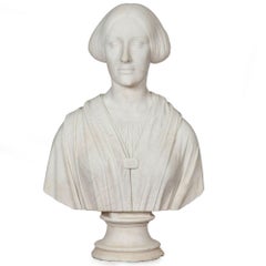Scultura americana di busto di donna classica in marmo di Joseph Mozier ca. 1851