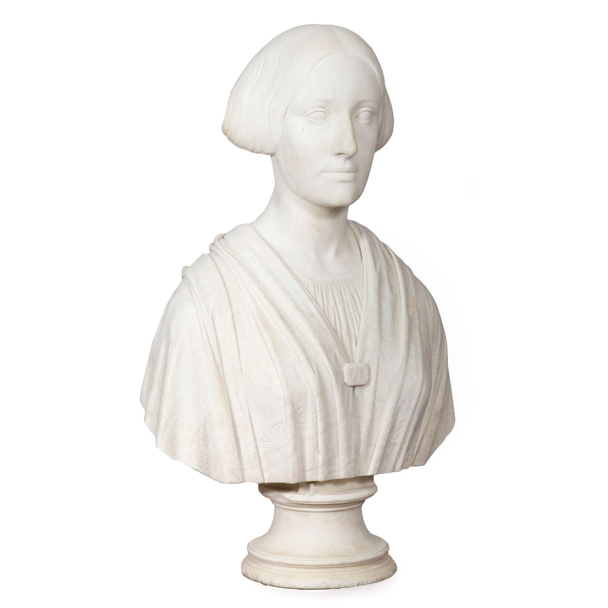 Neoclassical American Marble Bust Sculpture of Classical Woman by Joseph Mozier ca. 1851 For Sale