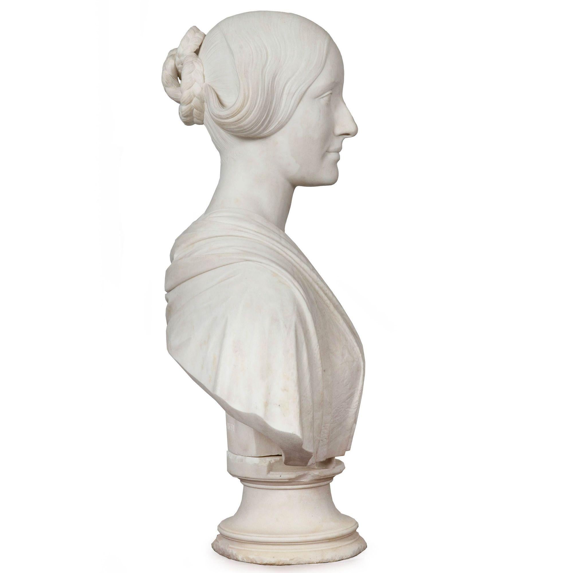 American Marble Bust Sculpture of Classical Woman by Joseph Mozier ca. 1851 In Good Condition For Sale In Shippensburg, PA