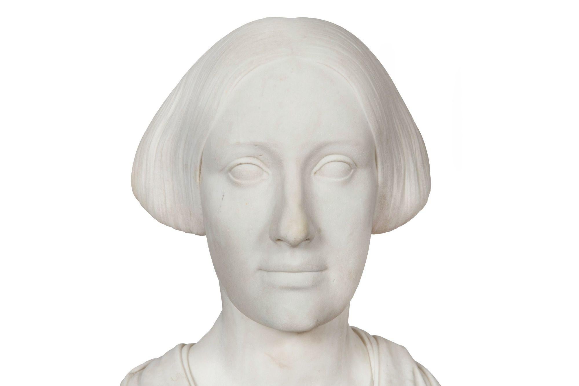 19th Century American Marble Bust Sculpture of Classical Woman by Joseph Mozier ca. 1851 For Sale