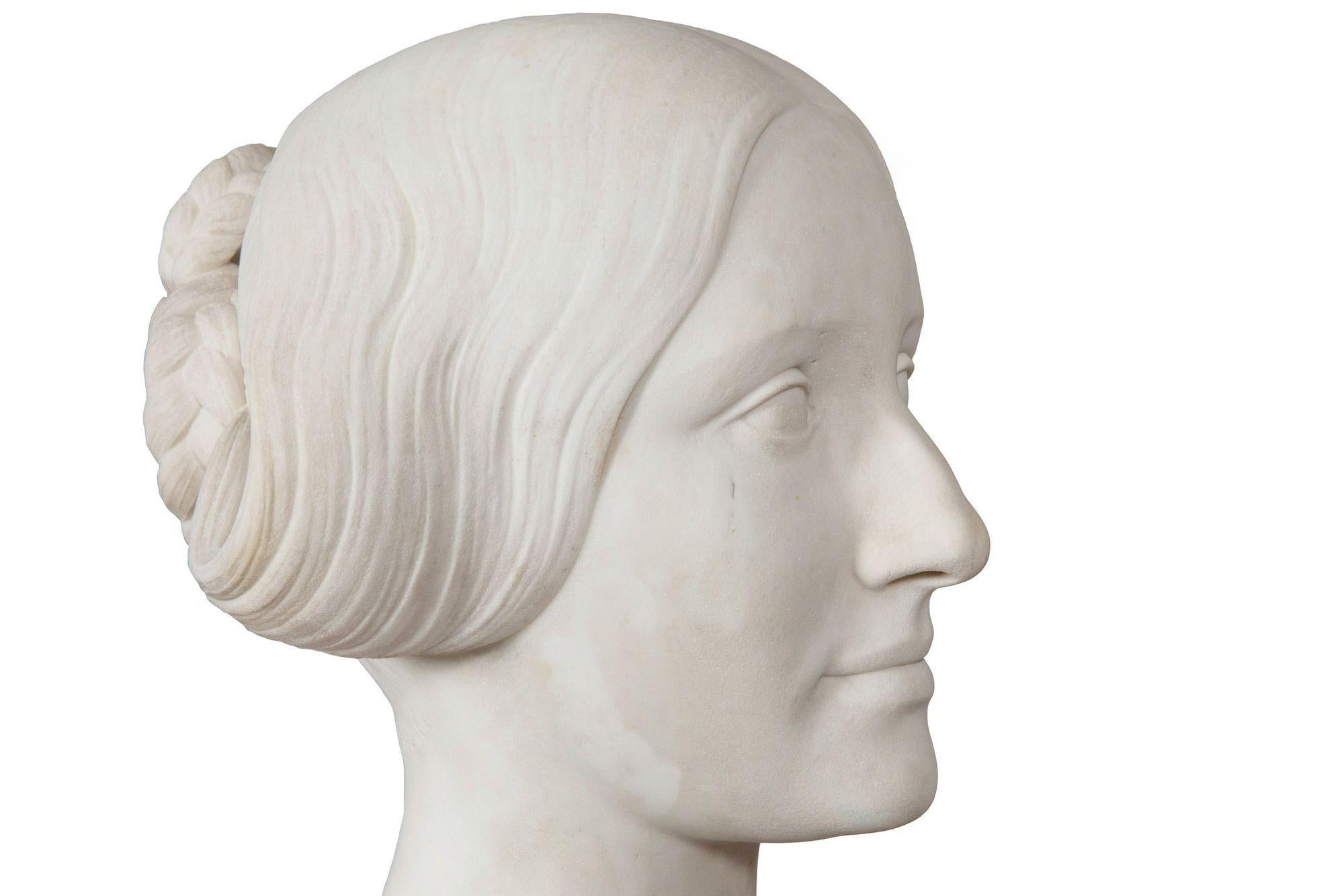 American Marble Bust Sculpture of Classical Woman by Joseph Mozier ca. 1851 For Sale 1