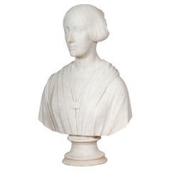 Busto de mármol americano Escultura de mujer clásica de Joseph Mozier ca. 1851
