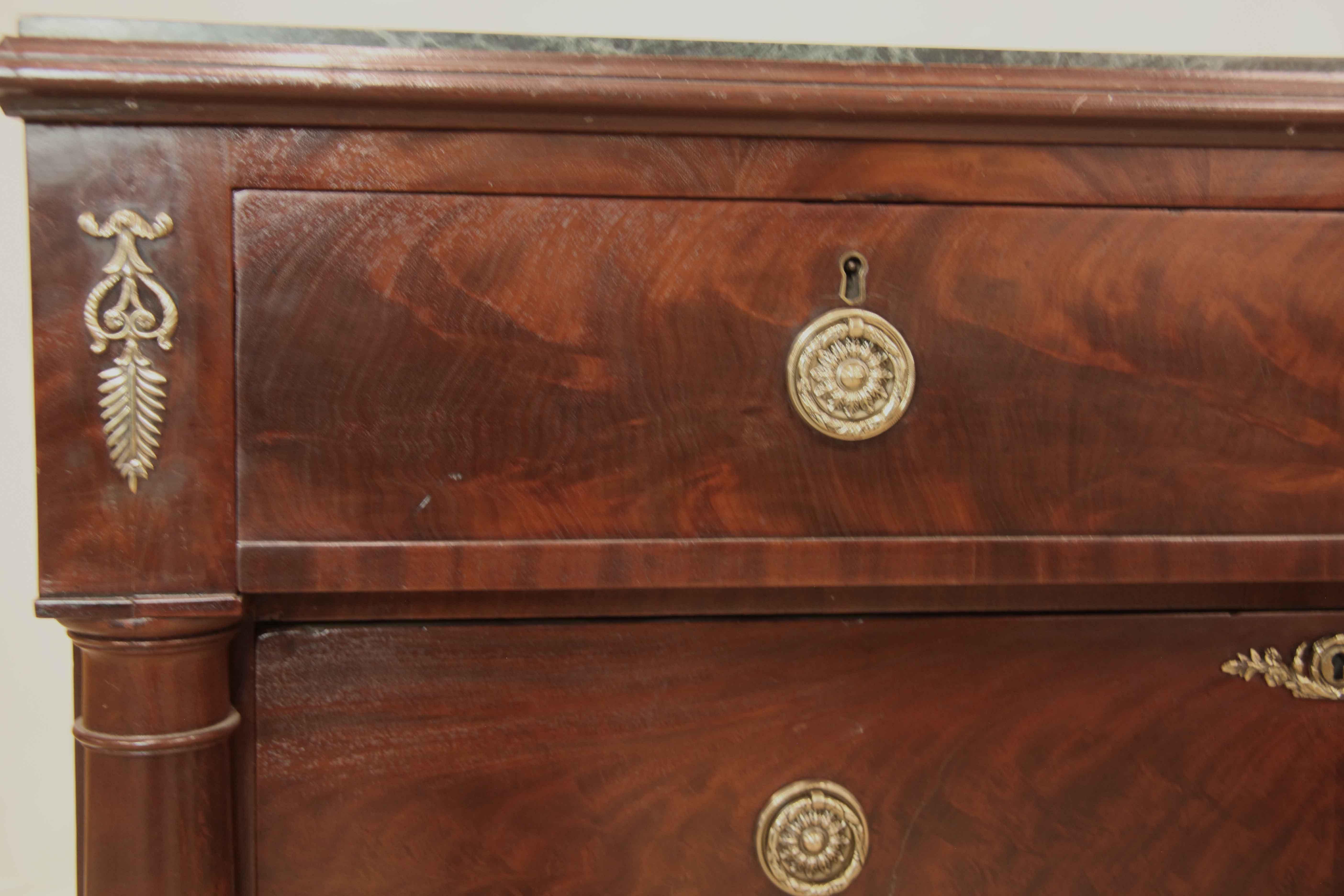 Brass American Marble Top Chest For Sale