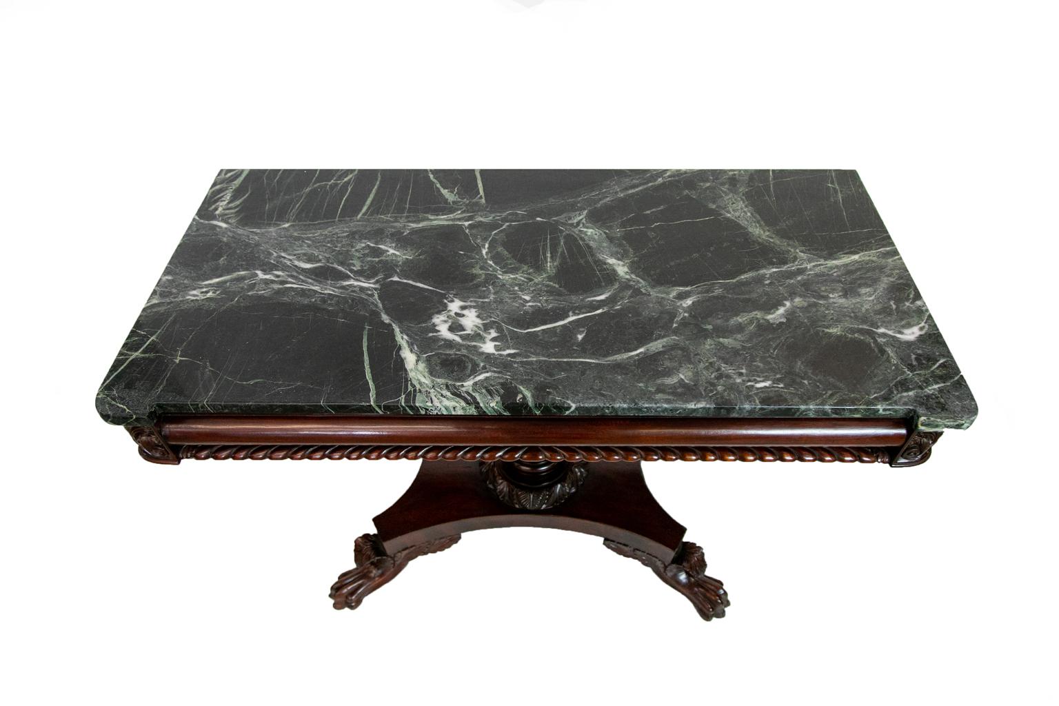 Hand-Carved American Marble-Top Console Table