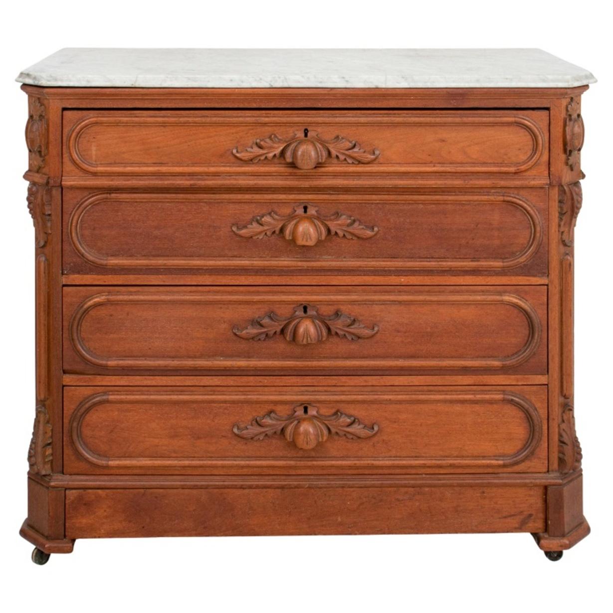 American Marble Topped Walnut Dresser, ca. 1870 For Sale at 1stDibs