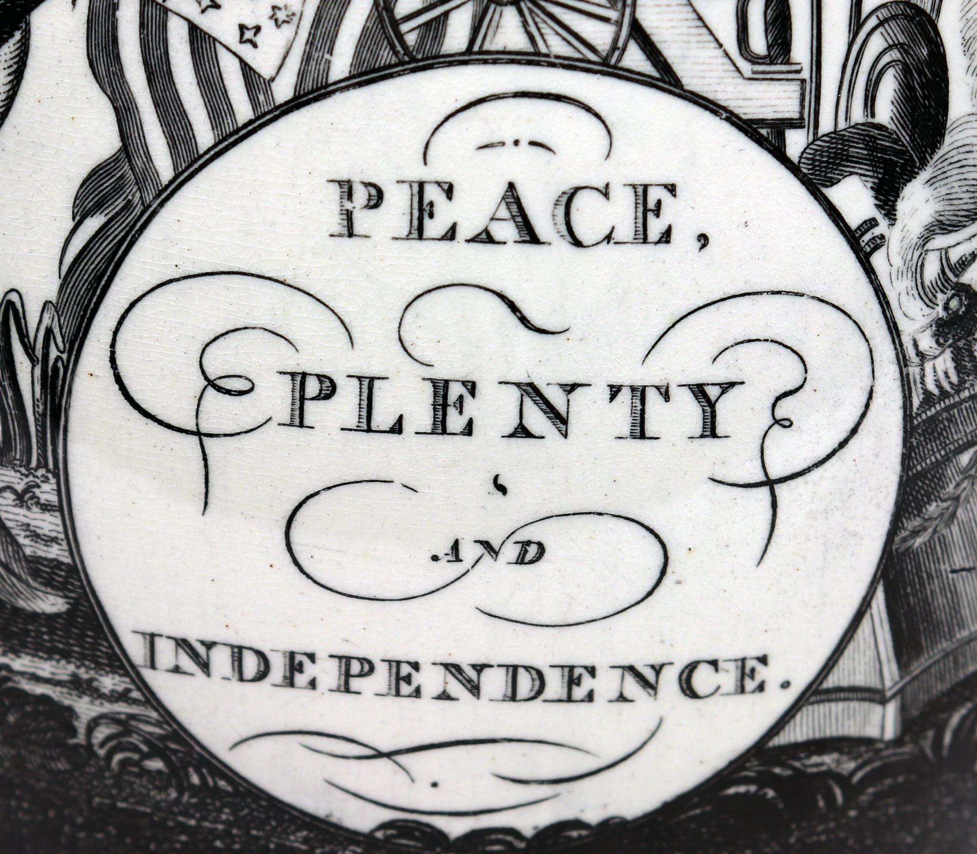 Creamware Pichet en faïence de Liverpool « Peace, Plenty and Independence » (Peace, Plenty and Independence) en vente