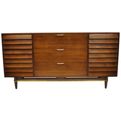 American Martinsville Walnut Louvered Drawer Mid Century Modern Dresser Credenza