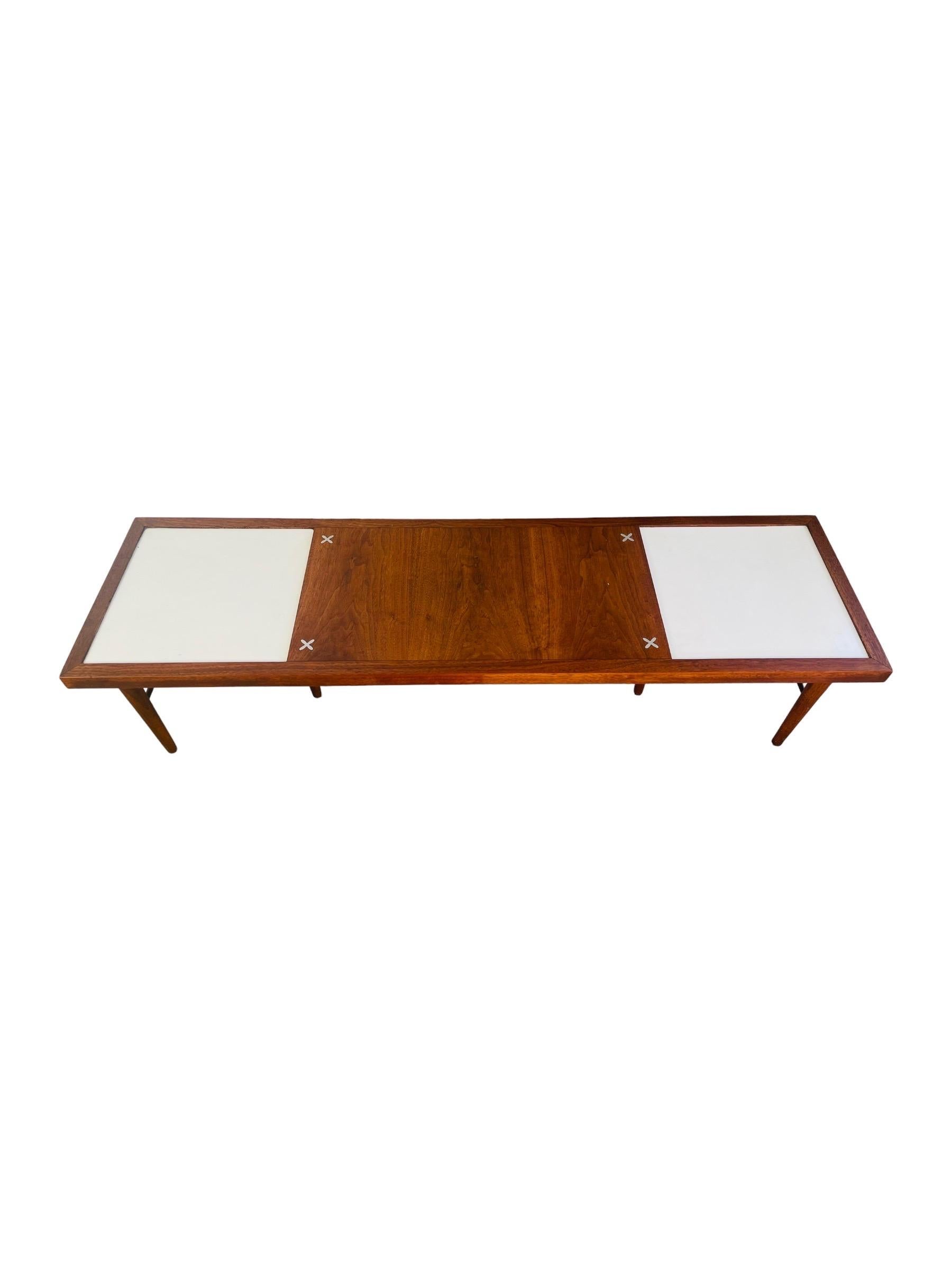 Mid-Century Modern American Martinsville X-Inlaid Walnut & White Laminate Coffee Table