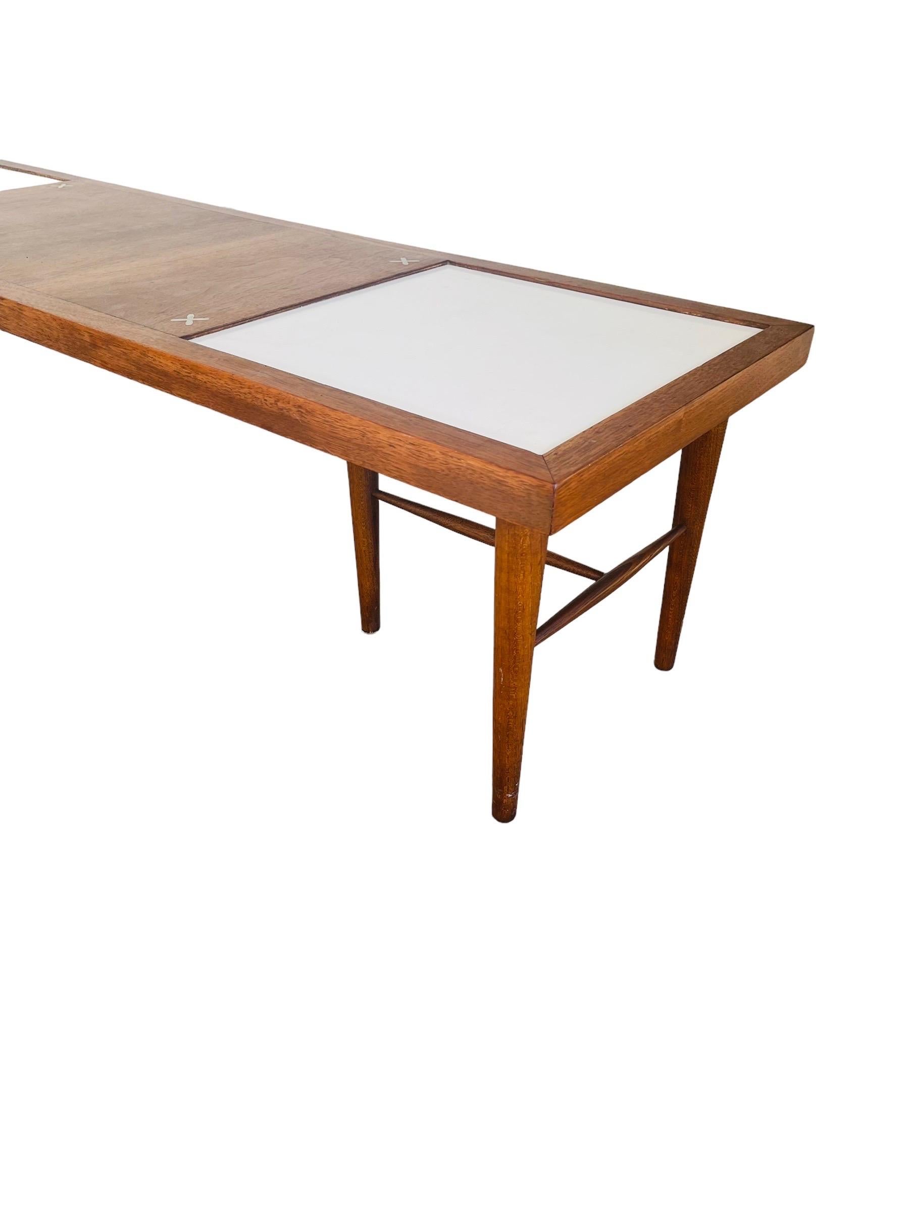 American Martinsville X-Inlaid Walnut & White Laminate Coffee Table In Good Condition In Brooklyn, NY