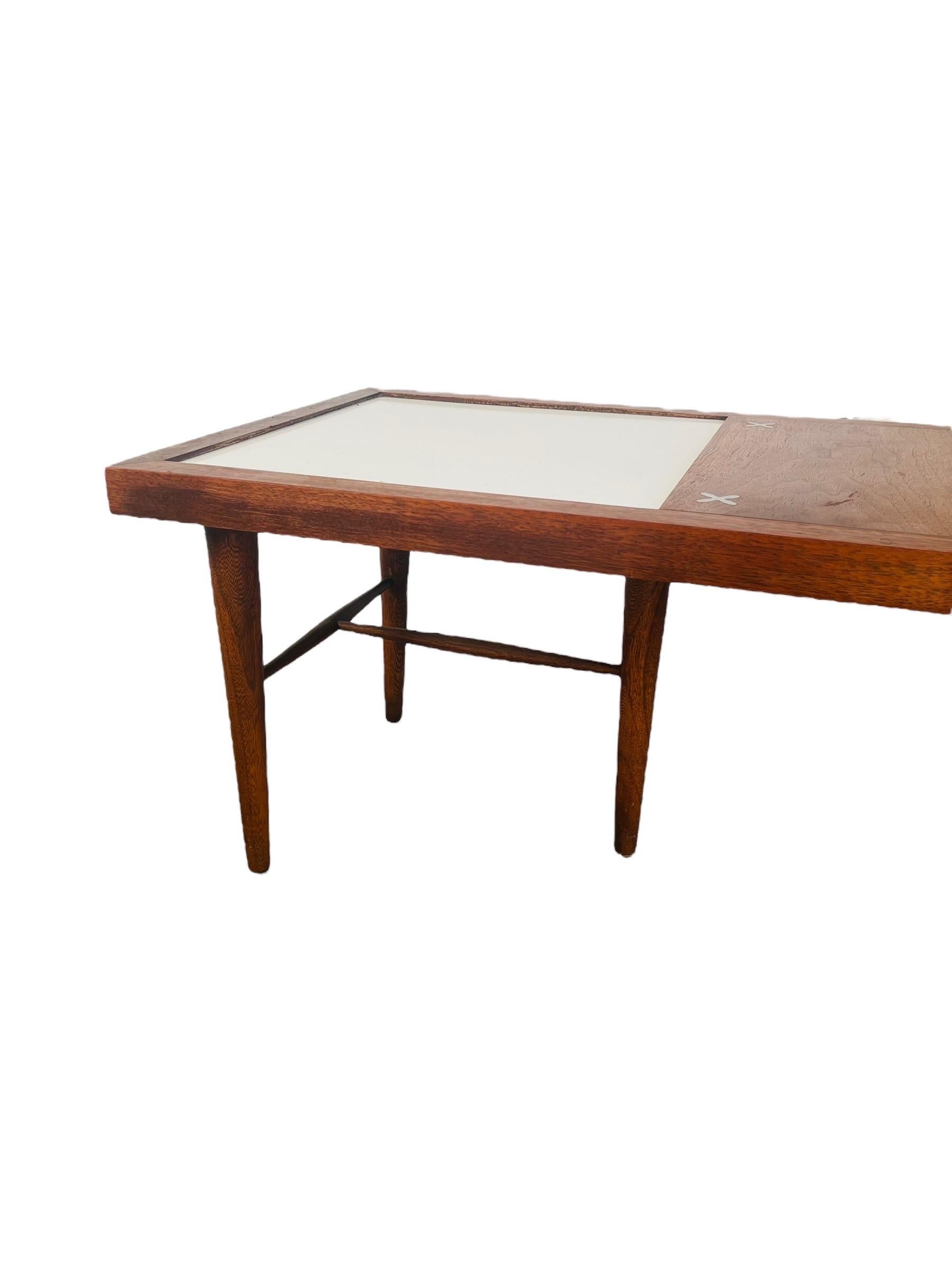 20th Century American Martinsville X-Inlaid Walnut & White Laminate Coffee Table