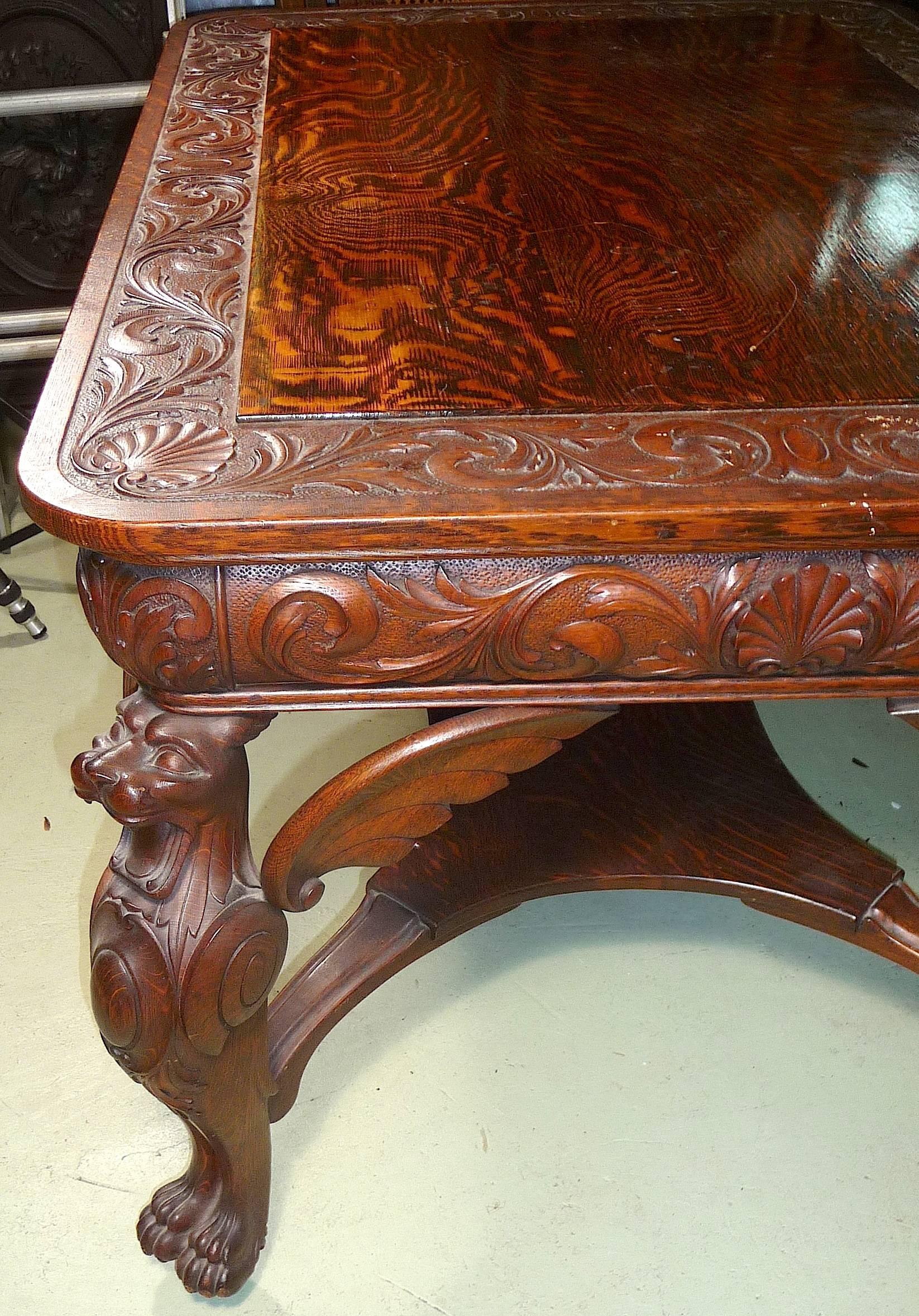 Victorian American Masterpiece Oak Griffin R.J. Horner Library Table Desk 1880s Provenance For Sale