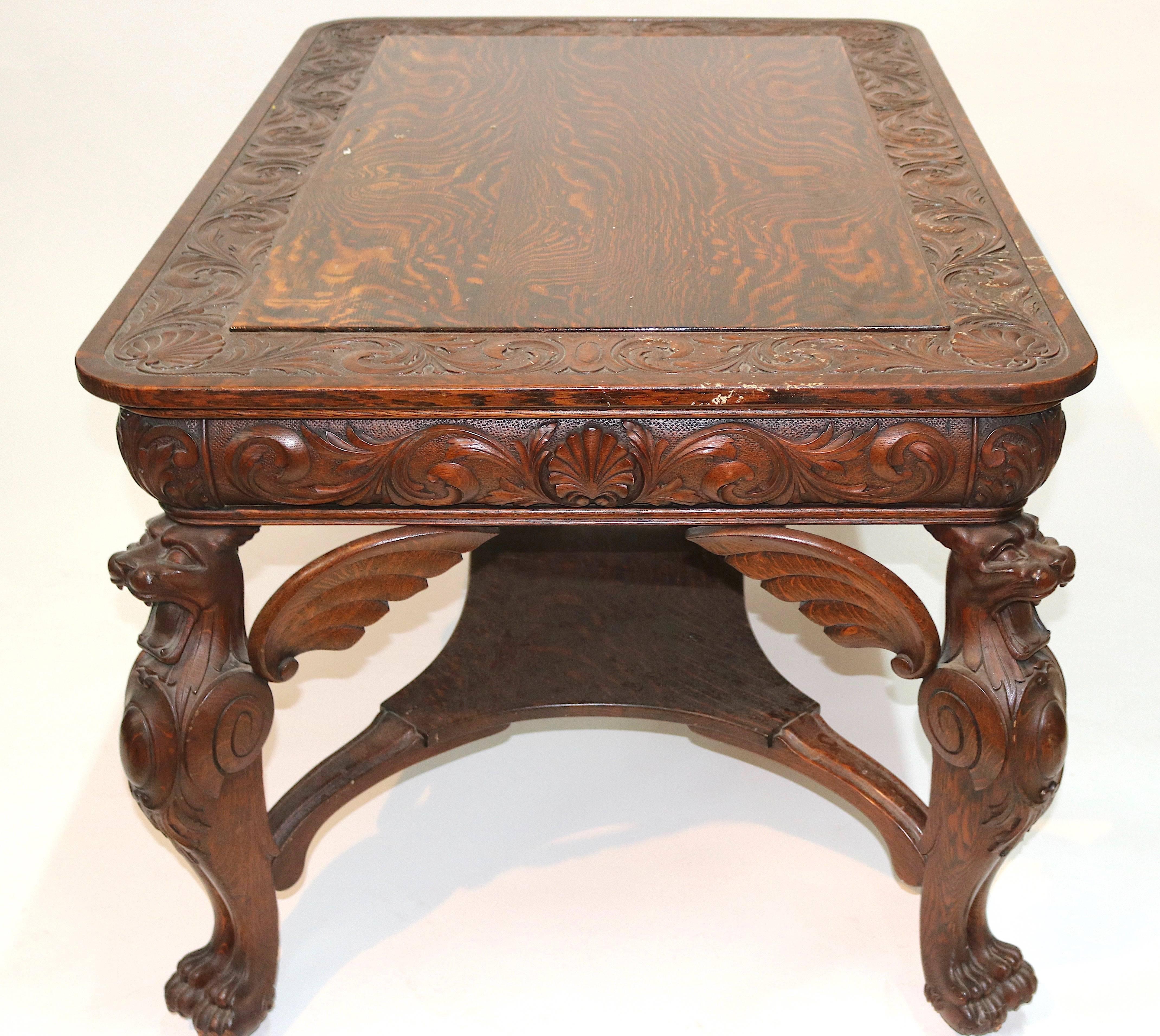 19th Century American Masterpiece Oak Griffin R.J. Horner Library Table Desk 1880s Provenance For Sale